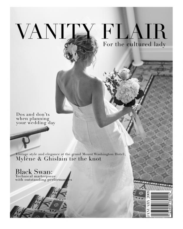 Bridal going down stairs at grand Hotel Mount Washington