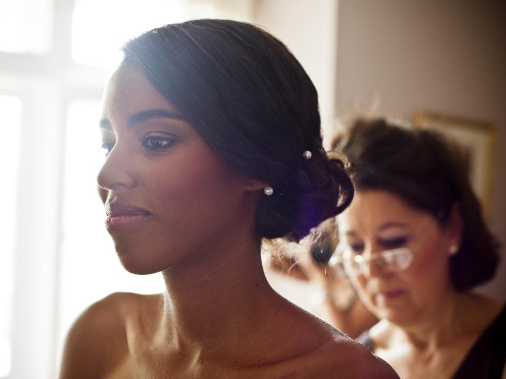 Bride and mother get ready